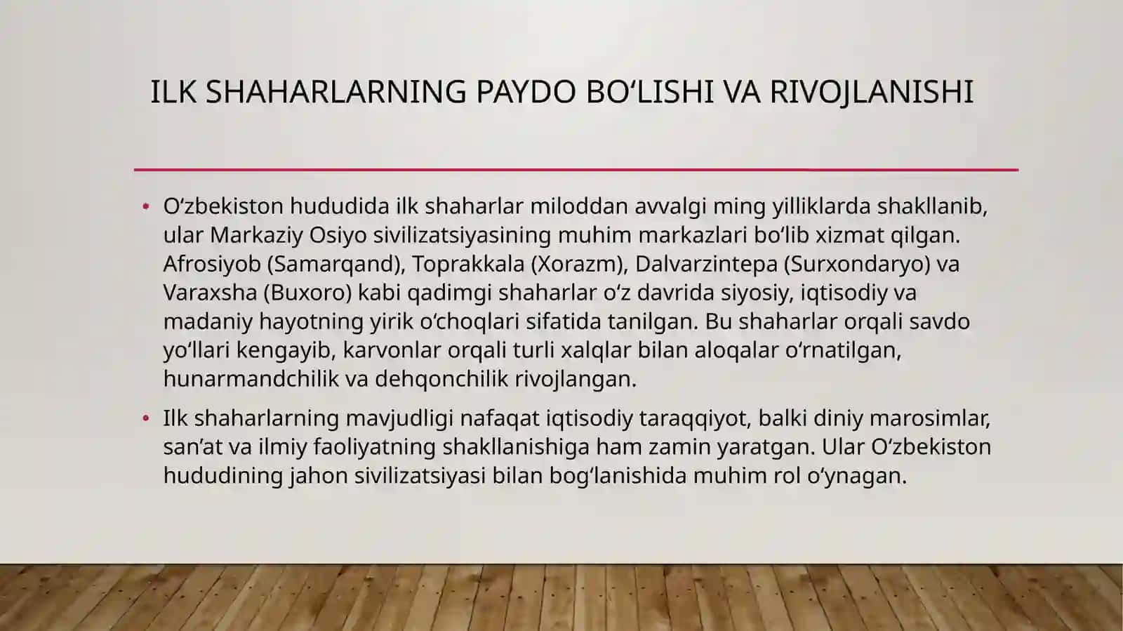 O'zbekiston hududidagi ilk shaharlar va muzey eksponatlari 2