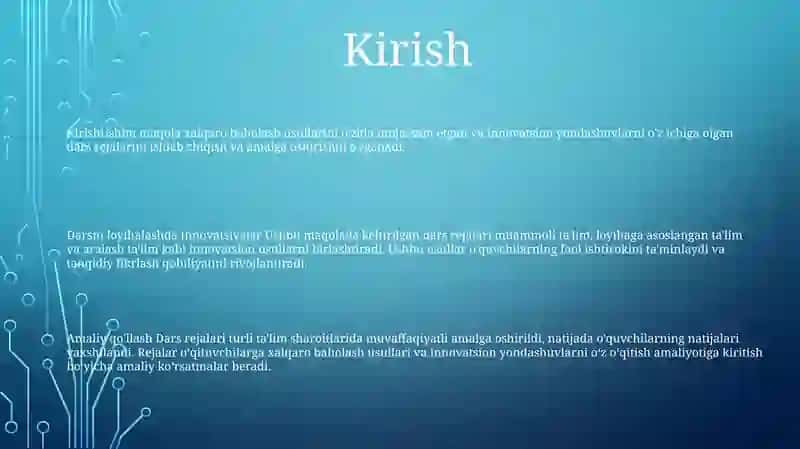 Xalqaro Baholash Dasturlarini O‘Zida Mujassamlashtirgan Innovatsion Metodlar Asosida Dars Ishlanmalari Ishlab Chiqish Va Amaliyotga Tadbiq Etish 2