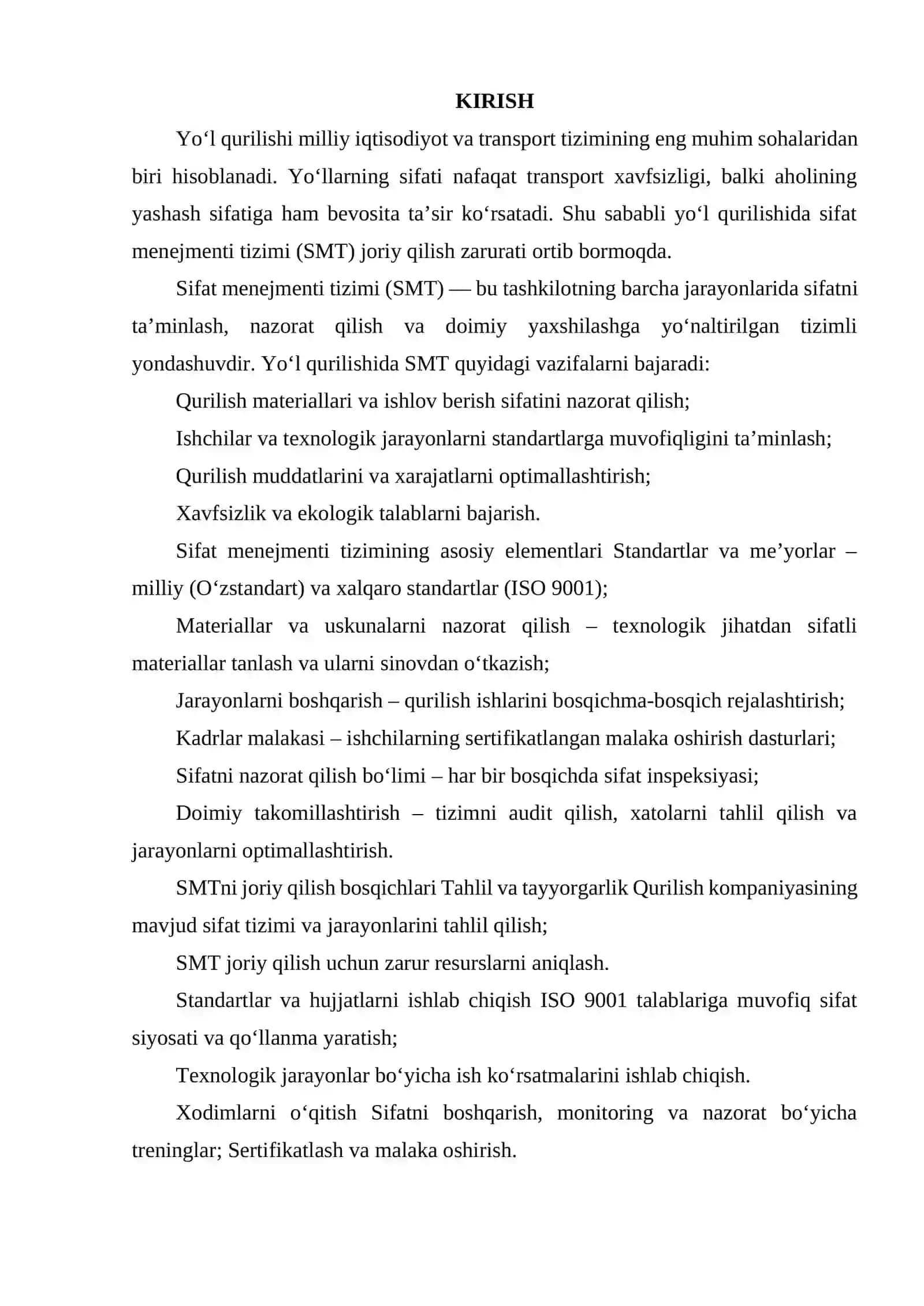 YO‘L QURILISHIDA SIFAT MENEJMENTI TIZIMINI JORIY QILISH 2