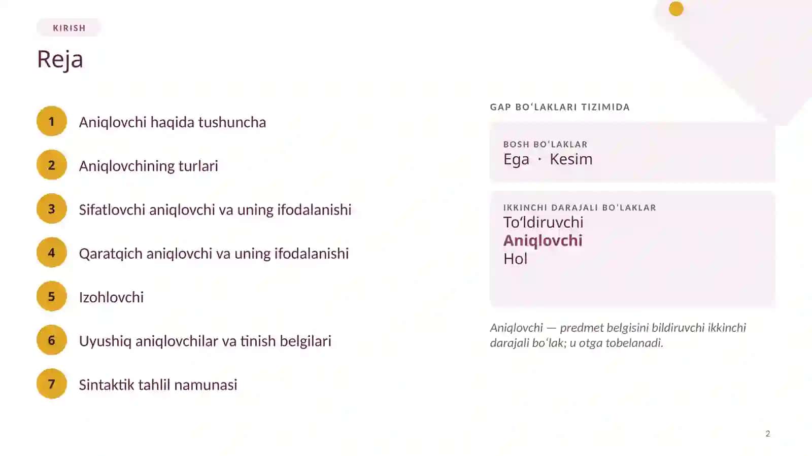 Aniqlovchi va uning ifodalanishi 2