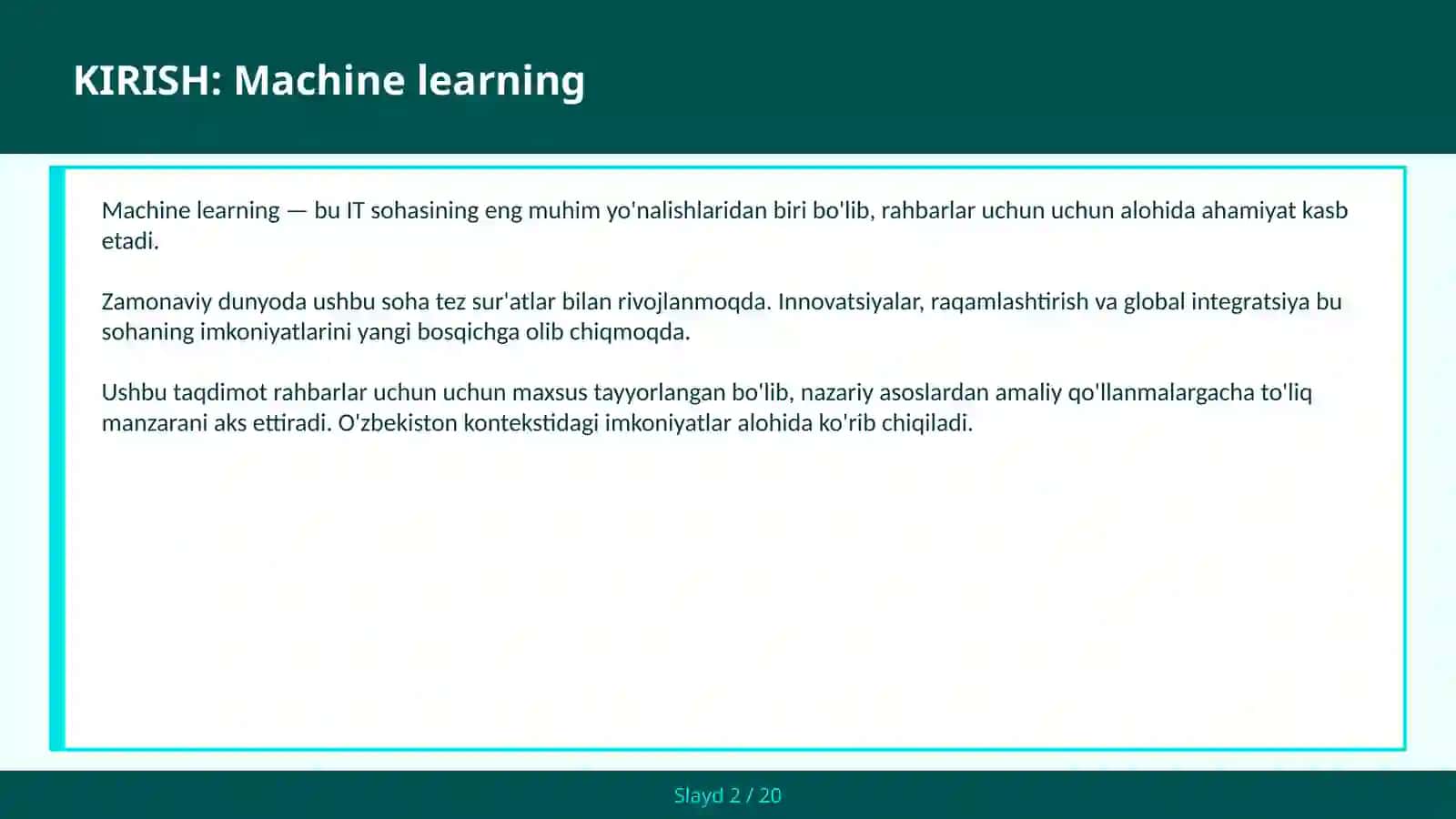 Machine Learning 2