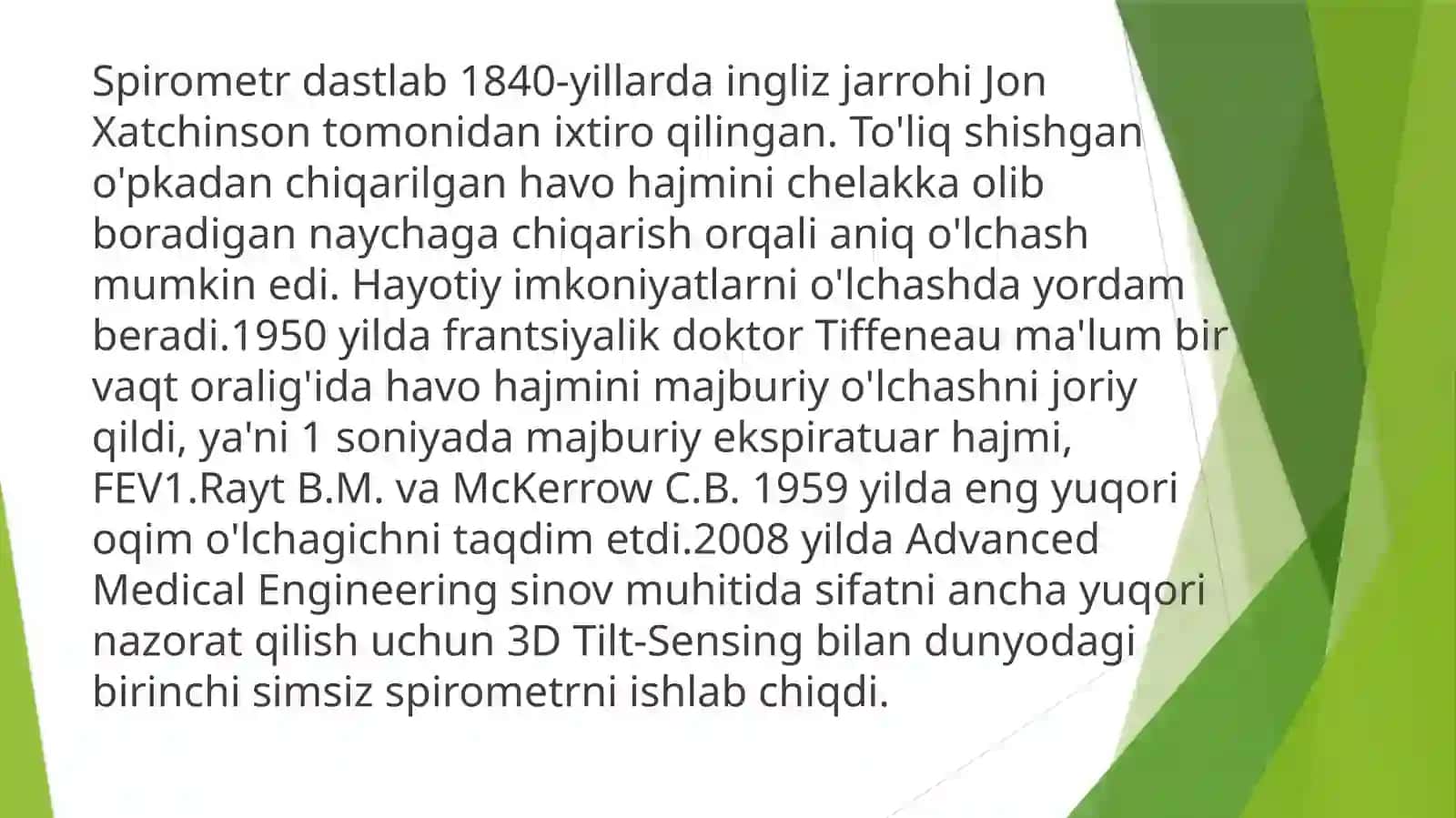 Nafas a‘zolari kasalliklaridan funksional –instrumental tekshiruvlar(spirometriya,pnevmotaxometriya,oksigemometriya)natijalarini interpretsiyasi 2