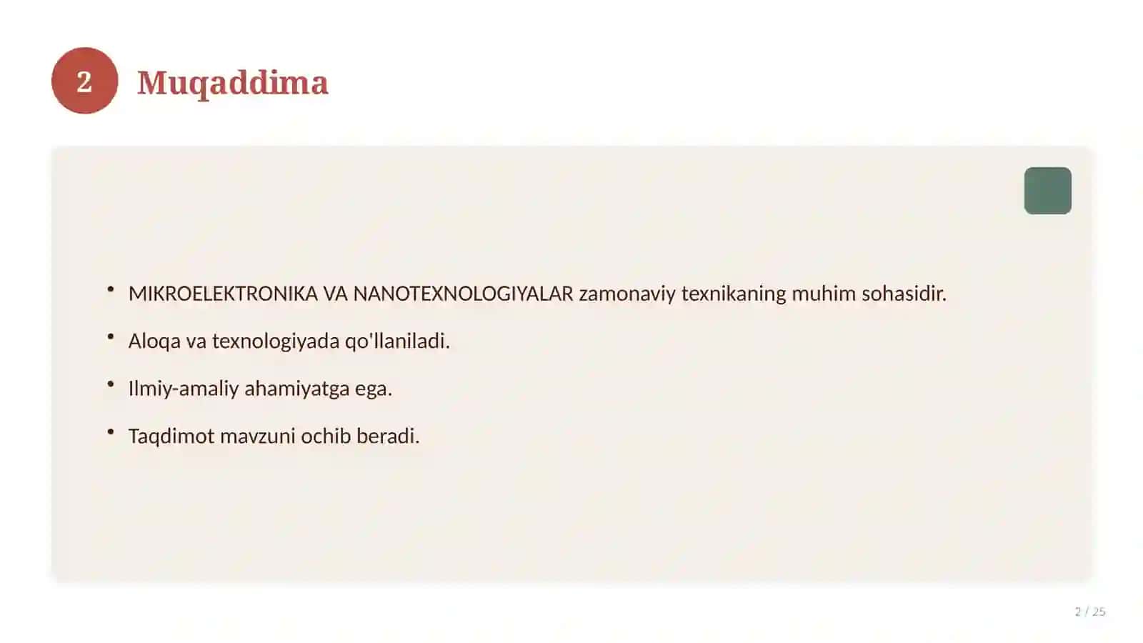 MIKROELEKTRONIKA VA NANOTEXNOLOGIYALAR 2