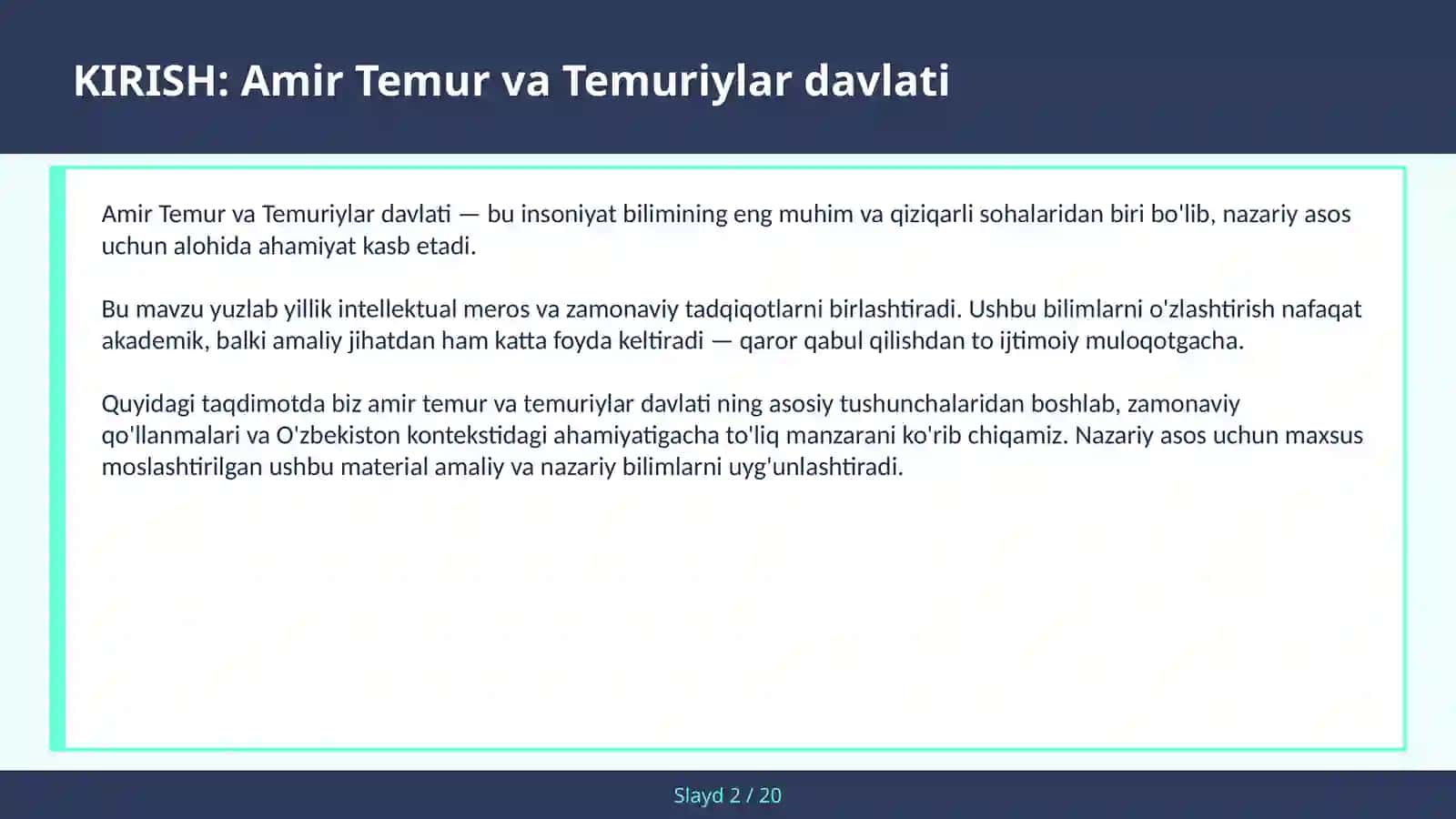 AMIR TEMUR VA TEMURIYLAR DAVLATI 2