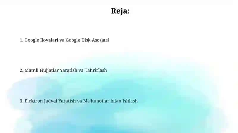 Google Ilovalari va Google Disk Asoslari 2