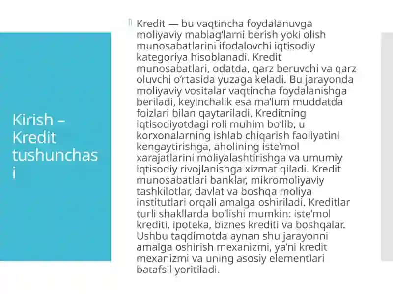 Kredit mexanizimi va uning elementlari 2