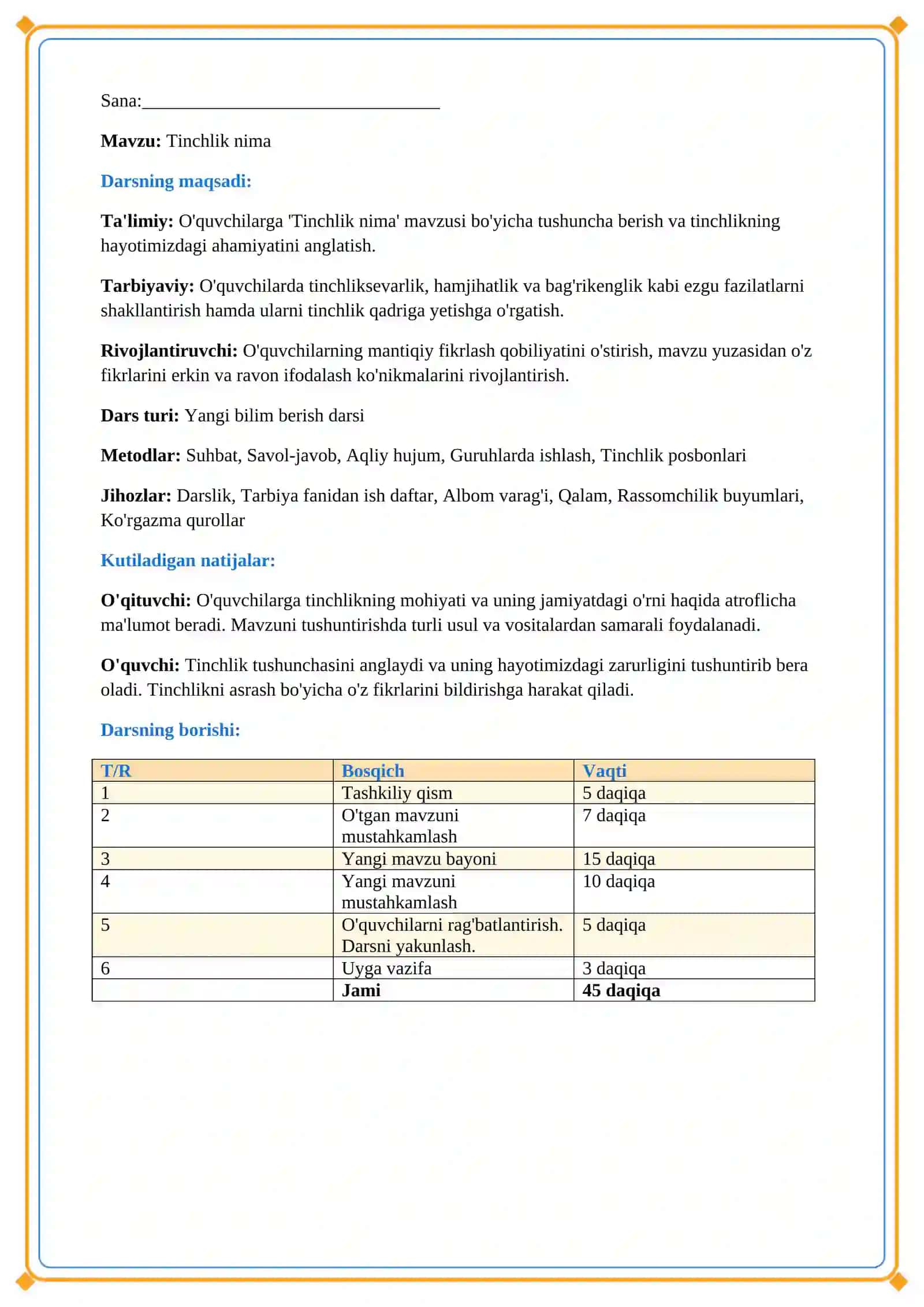 Lesson on Tinchlik  nima 2