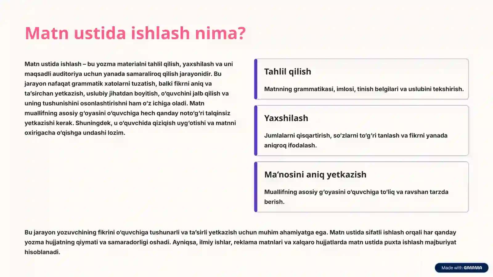 Matn ustida ishlash va Ma’nodosh so‘zlar: Tilimizning boyligi 2