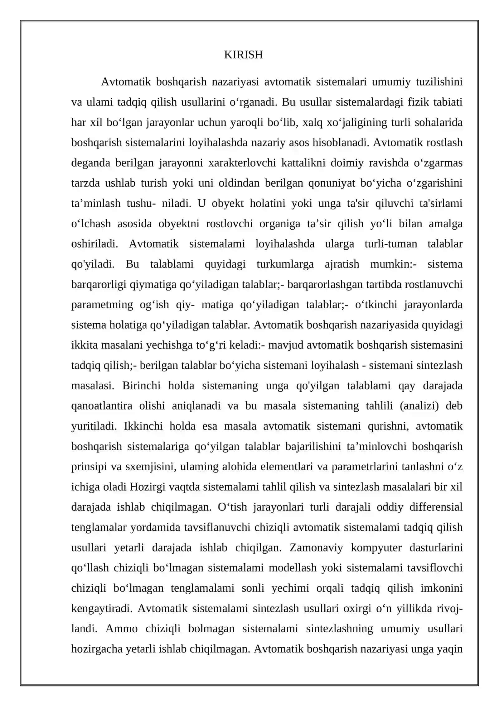 Avtomatik boshqarish tizimlar barqarorligi 2