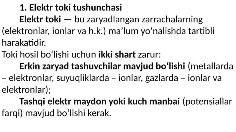 Elektr toki tushunchasi 2