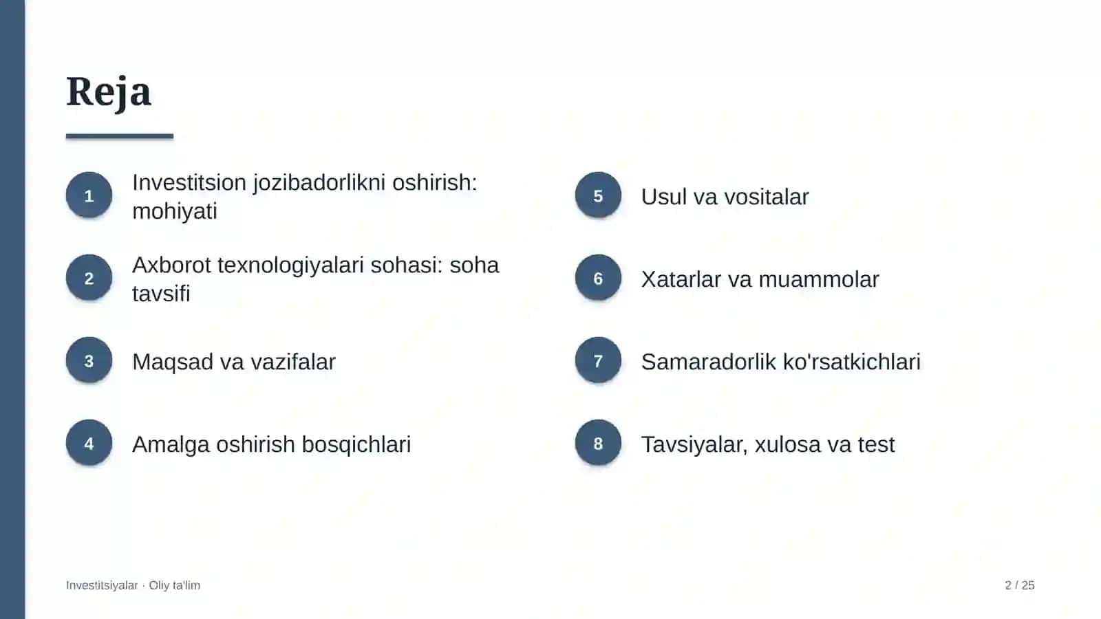 Investitsiyalar · Oliy Ta'lim 2