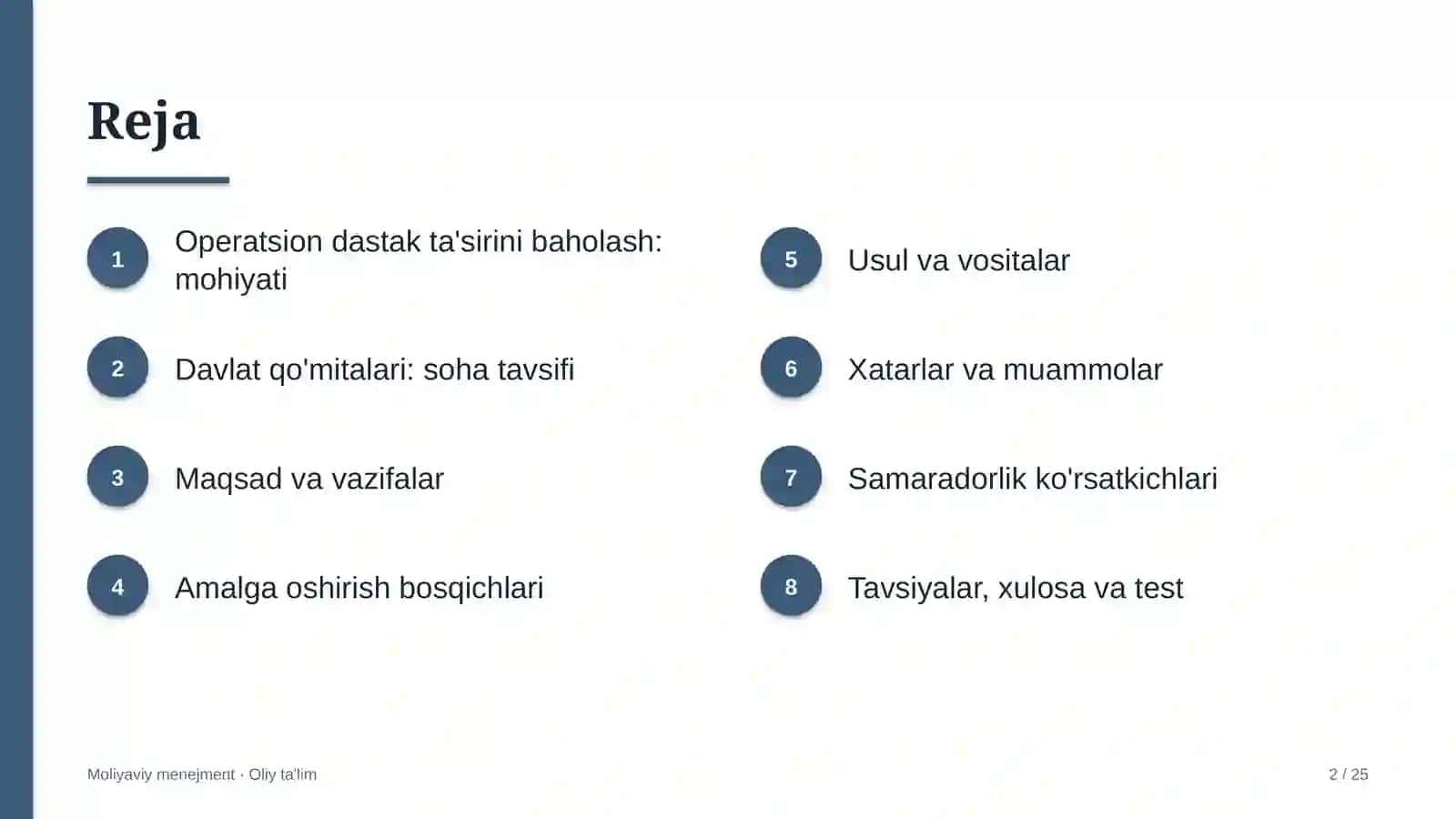 Davlat qo'mitalarida operatsion dastak ta'sirini baholash 2