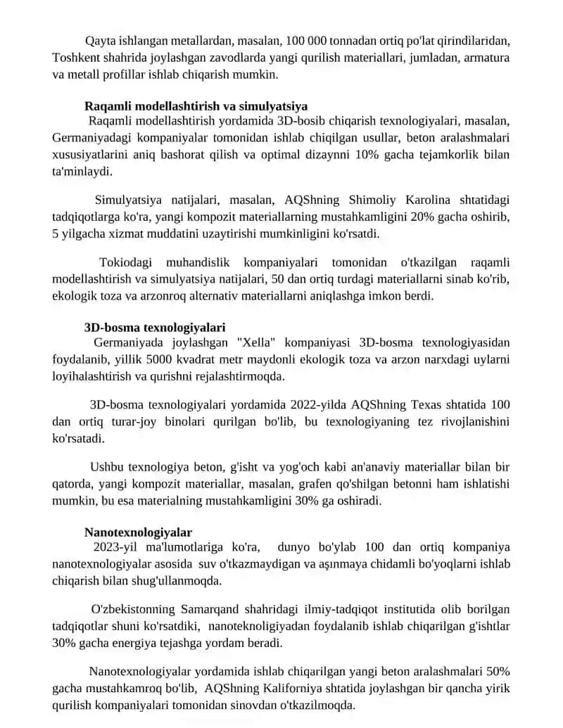 Qurilish materiallari ishlab chiqarishning yangi texnologiyalari 2