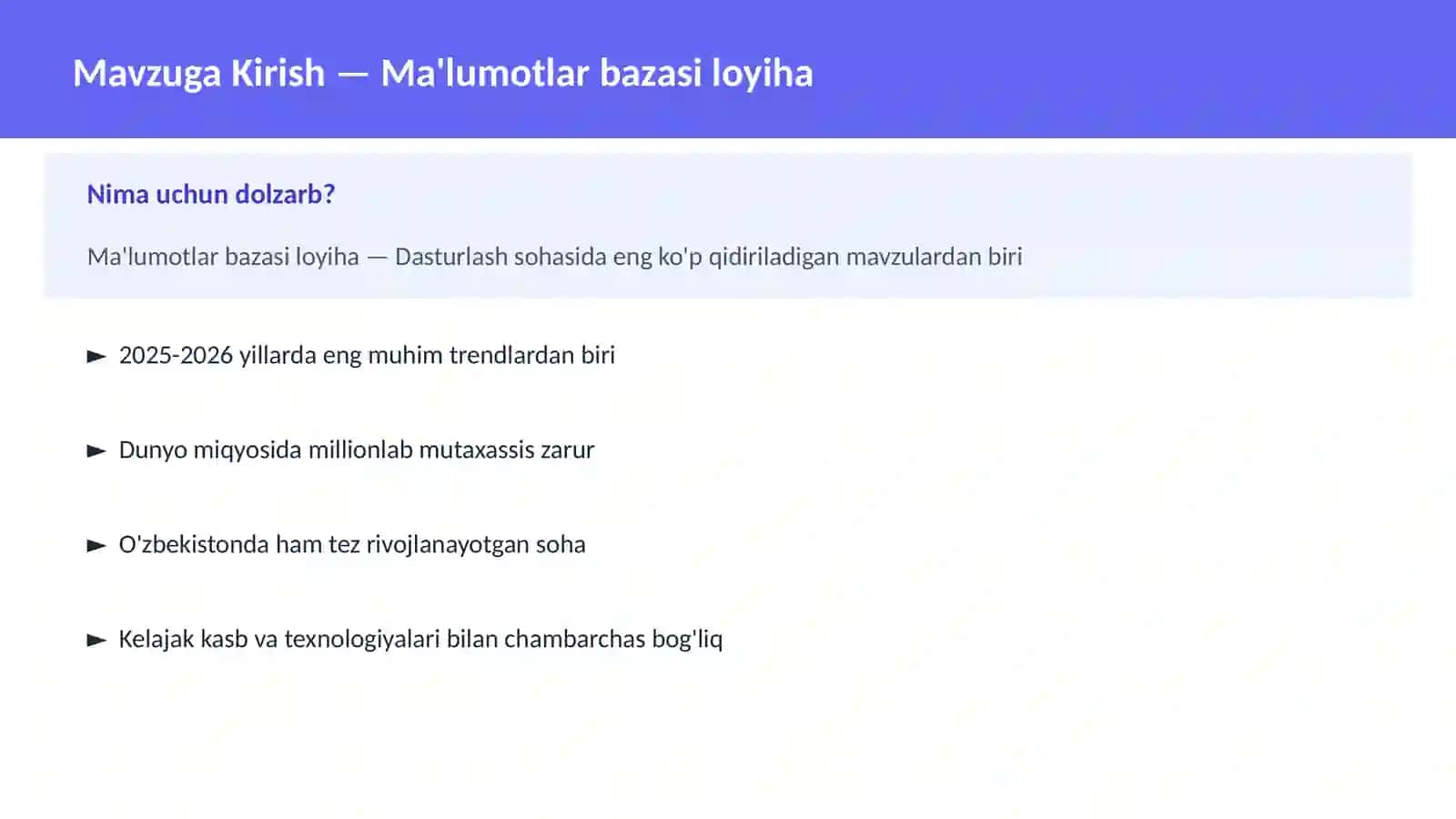 Ma'lumotlar bazasi loyiha 2