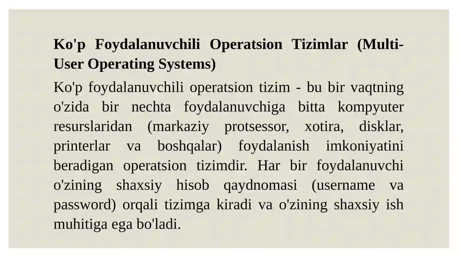 Ko'pfoydalanuvchilioperatsiontizimlar 2