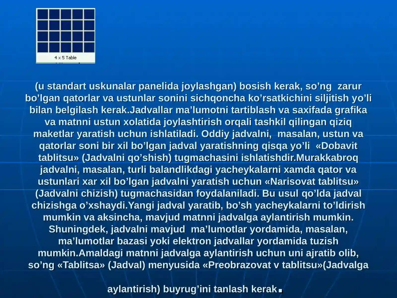Wordning jadval (tablitsa) menyusi 2