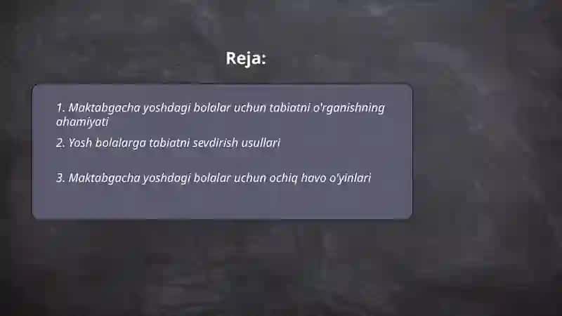 Maktabgacha yoshdagi bolalarni tabiat bilan tanishtirish yo'llari 2