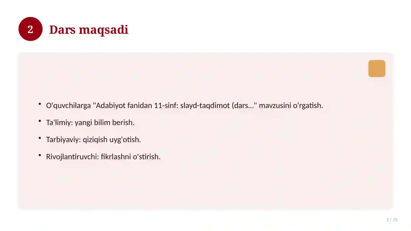 Adabiyot fanidan 11-sinf: slayd-taqdimot (dars uchun) 2