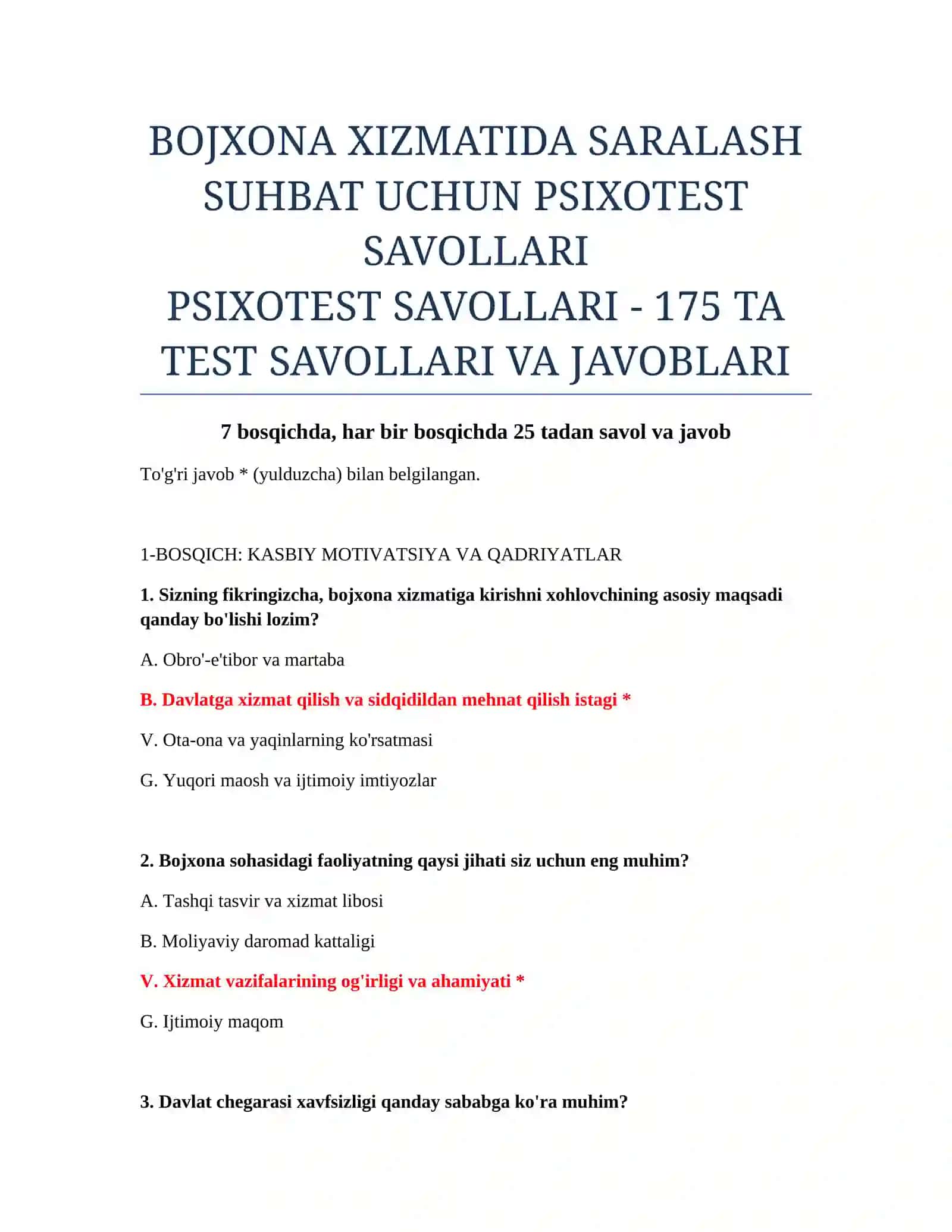 PSIXOTEST SAVOLLARI 2