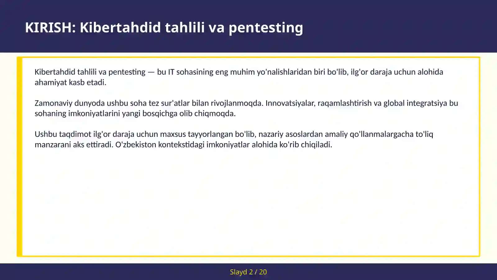 Kibertahdid tahlili va pentesting 2