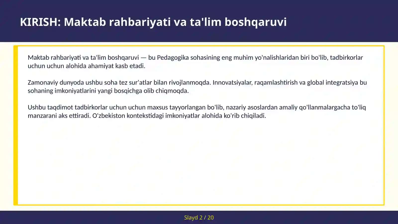 Maktab Rahbariyati va Ta'lim Boshqaruv 2