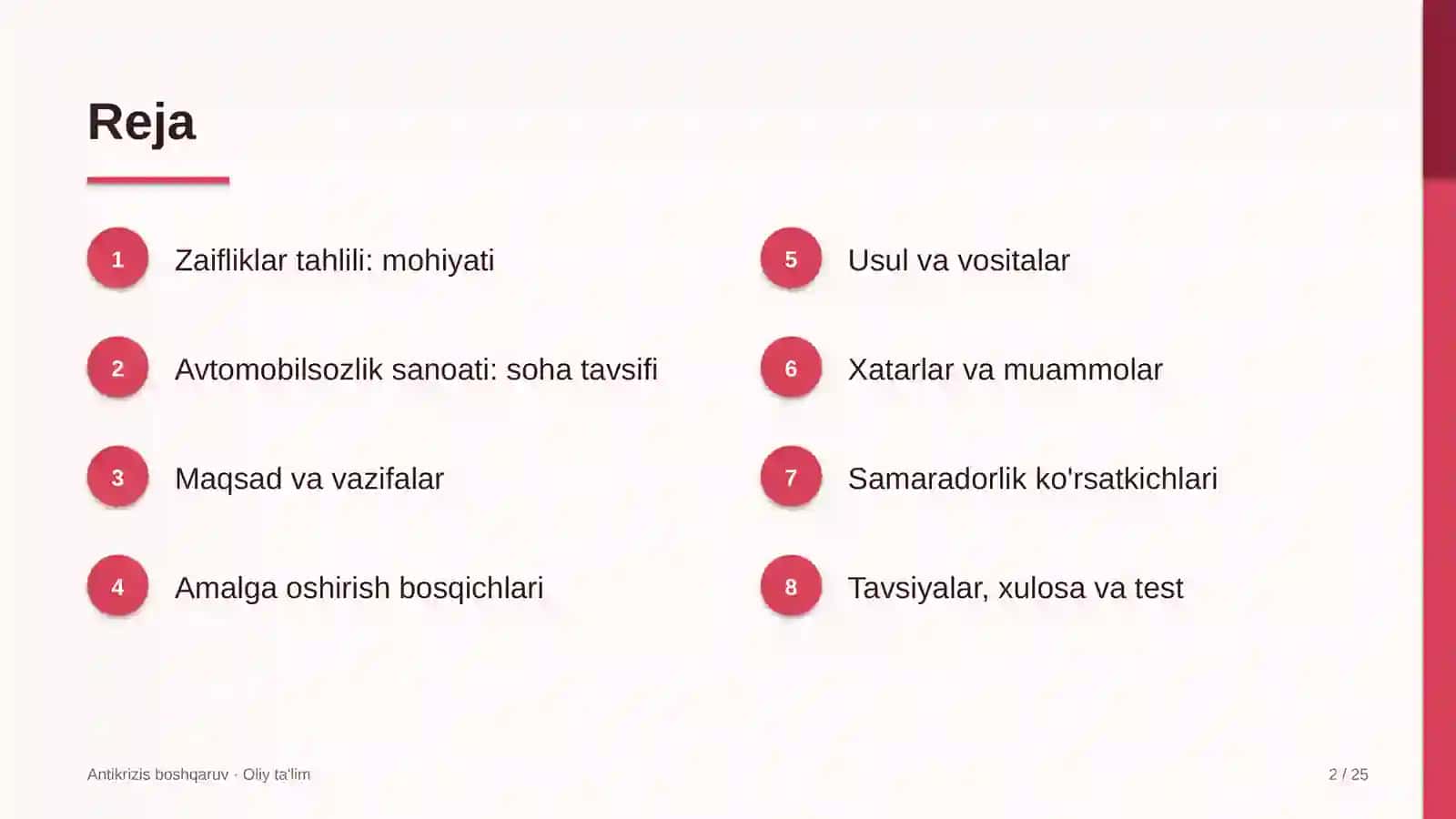 Antikrizis boshqaruv · Oliy ta'limg 2