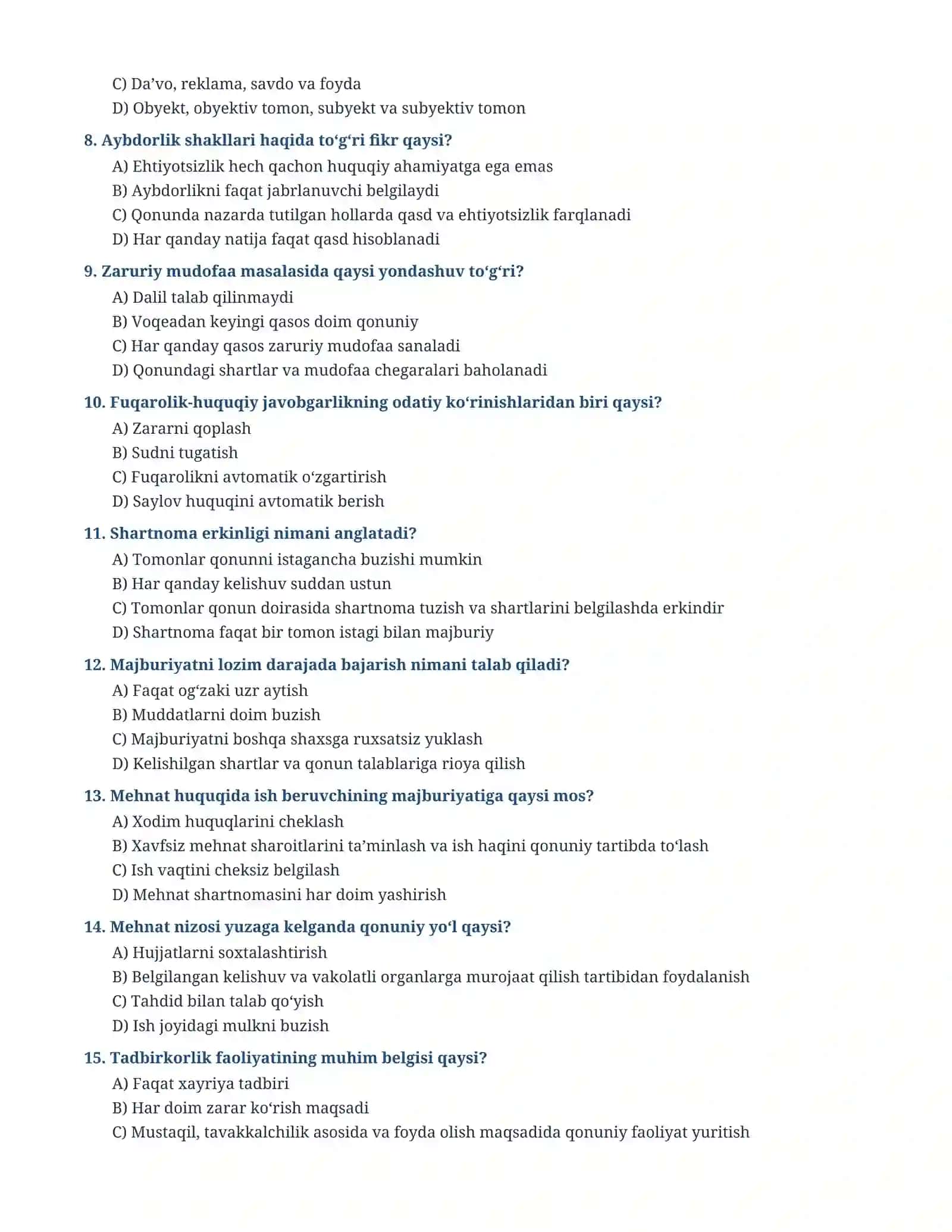 10-sinf darsligidan testlar 2