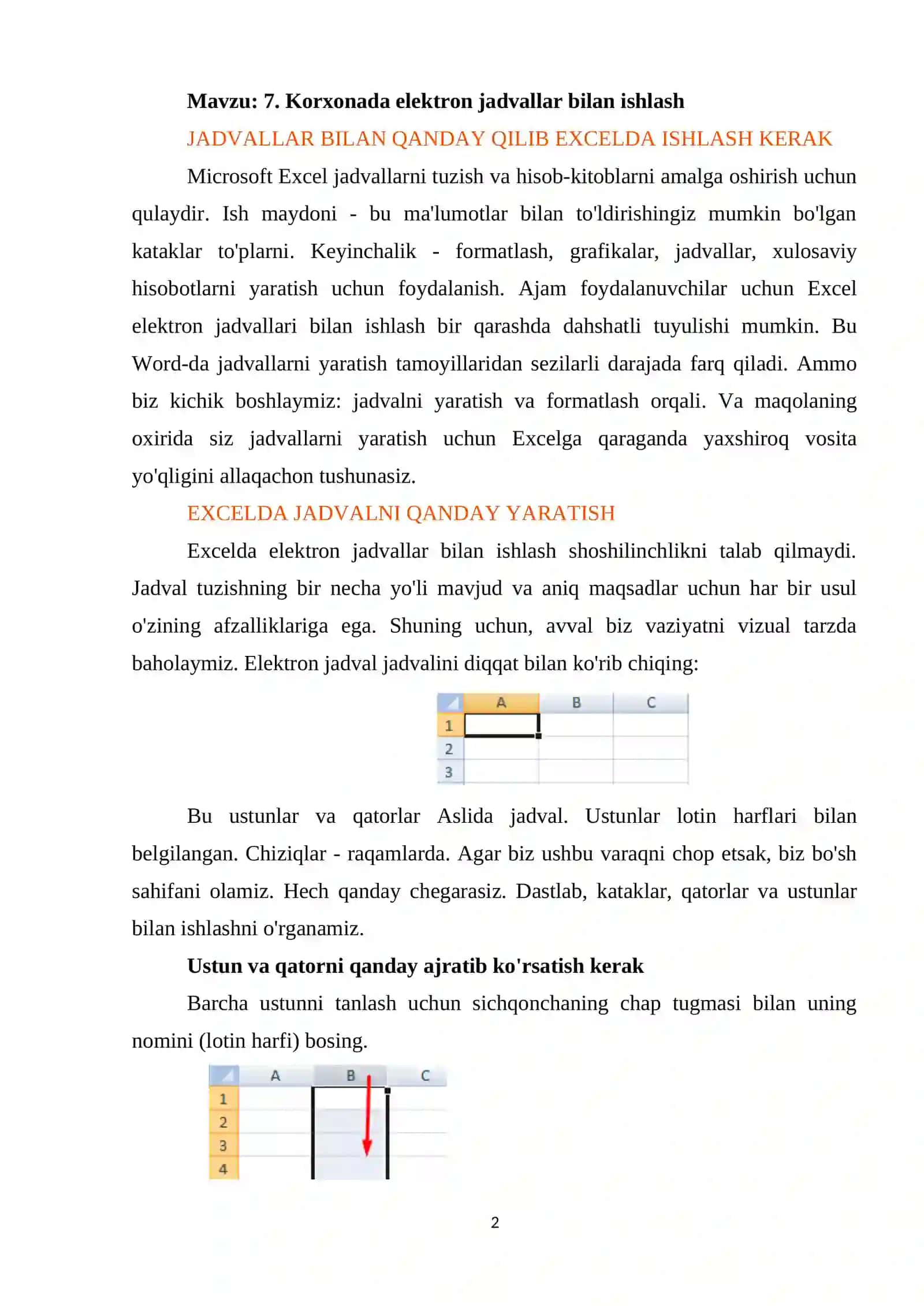 Korxonada elektron jadvallar bilan ishlash 2