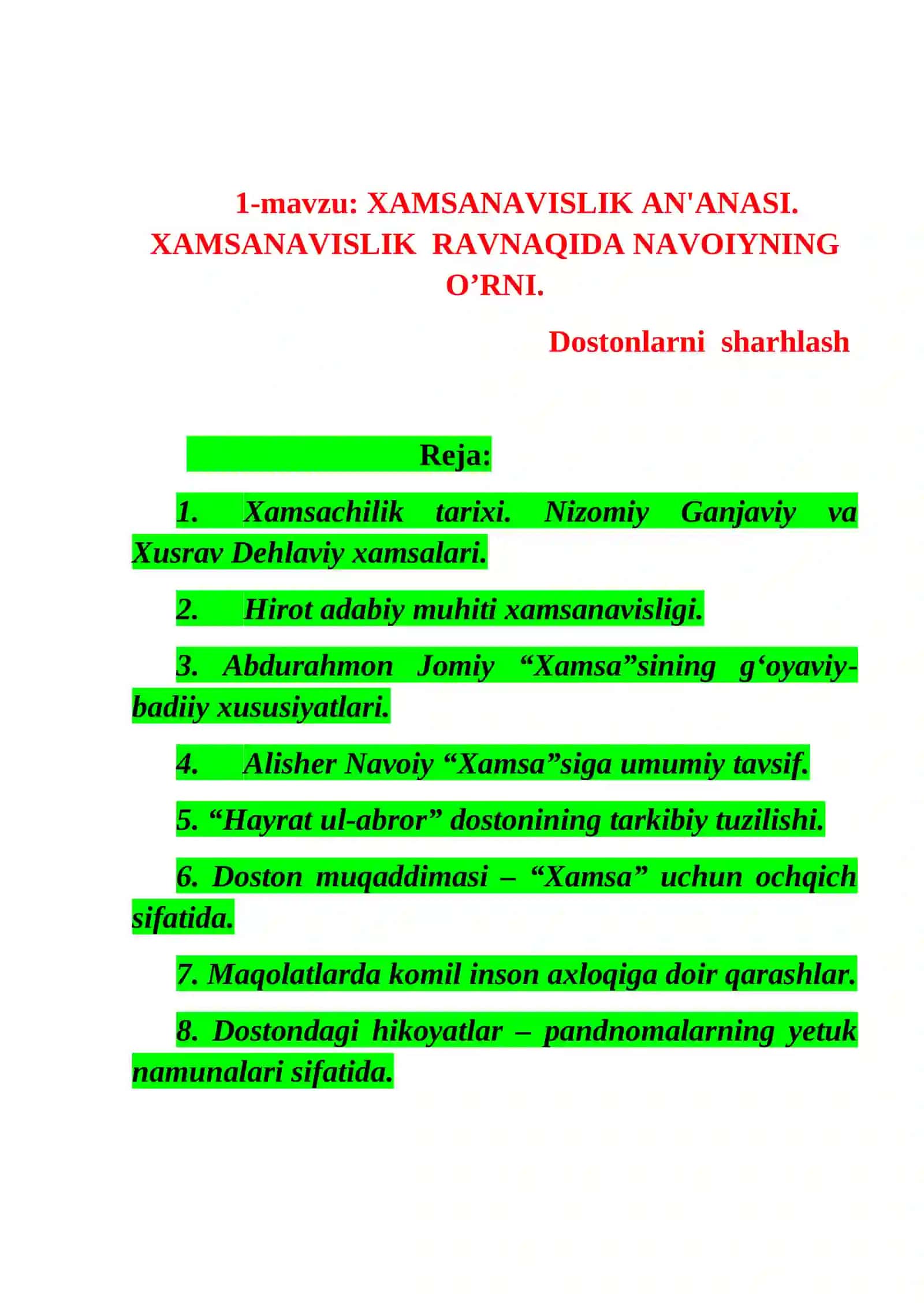 Sharq adabiyotida xamsanavislik an'anasi 2