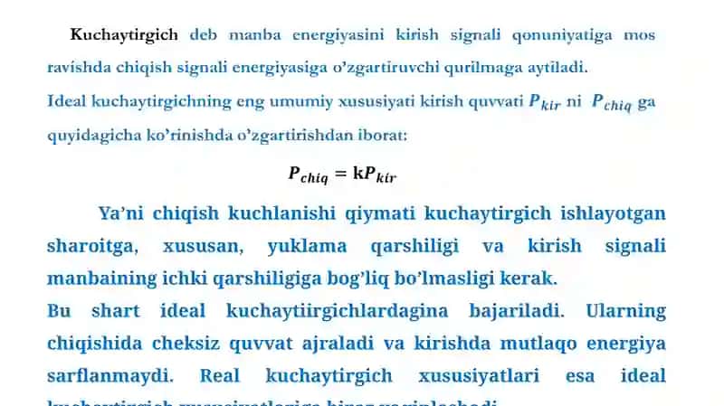ANALOG KUCHAYTIRGICH QURILMALARNING ASOSIY XUSUSIYATLARI 2