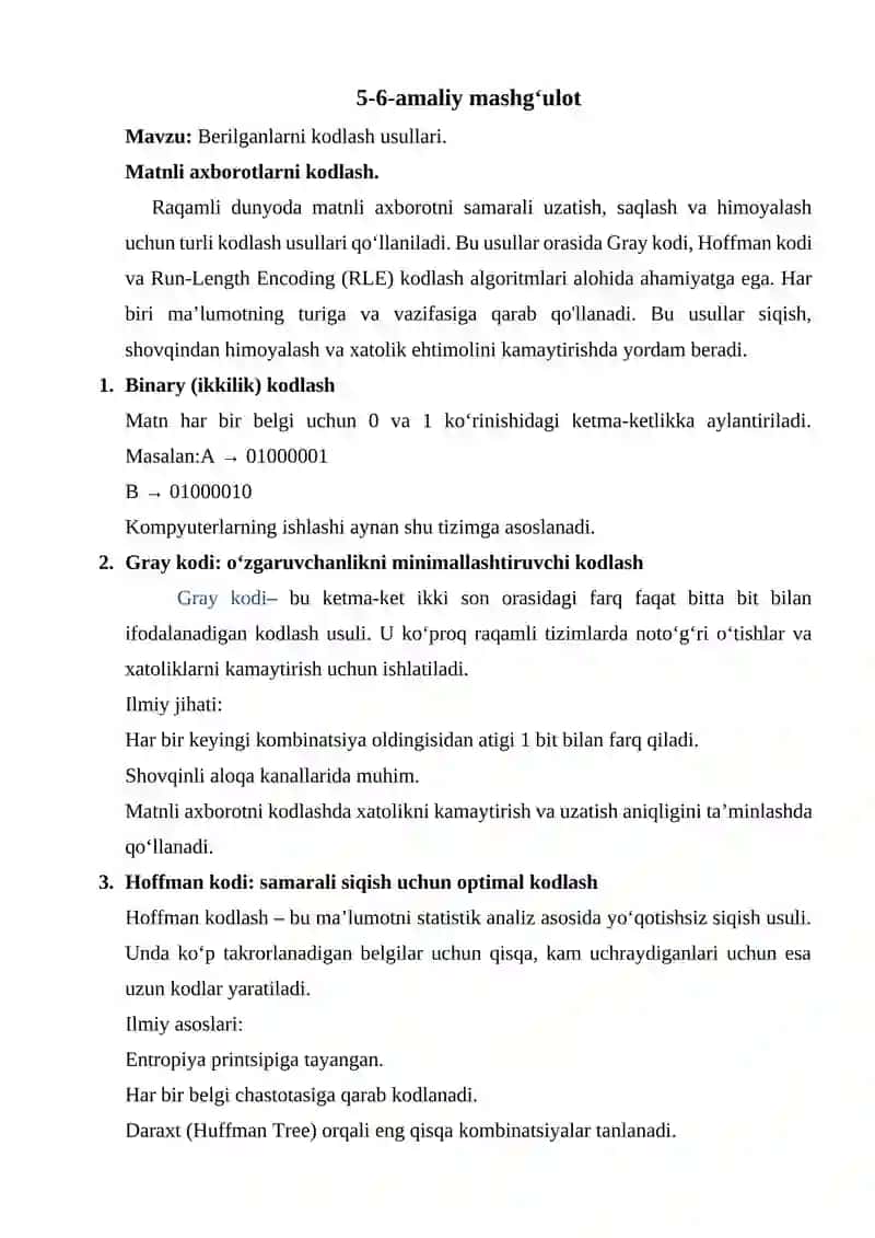 Berilganlarni kodlash usullari 2