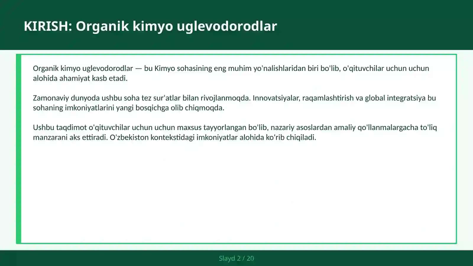 ORGANIK KIMYO UGLEVODORODLAR 2