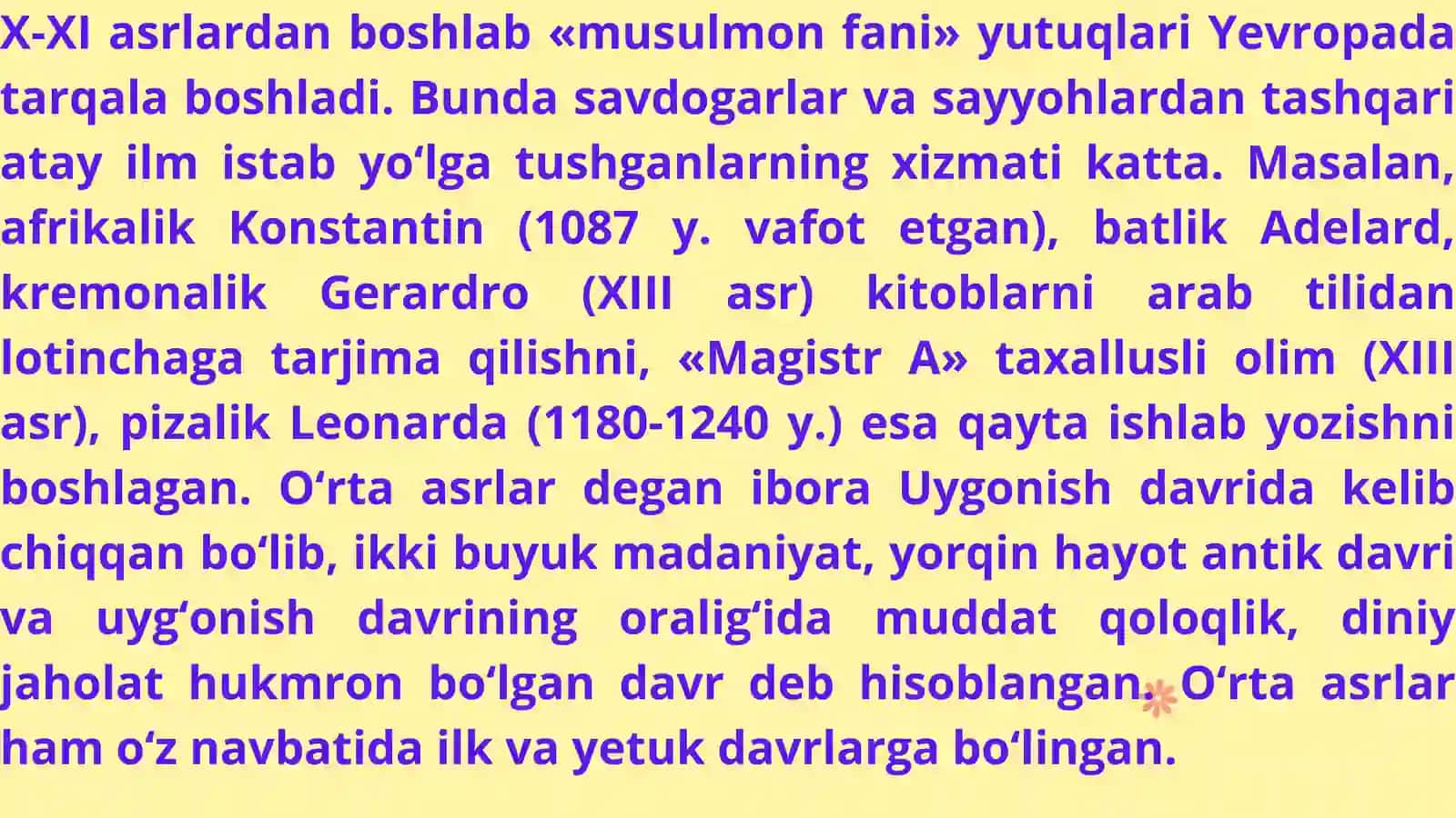 O’rta asrlarda Yevropa fani 2