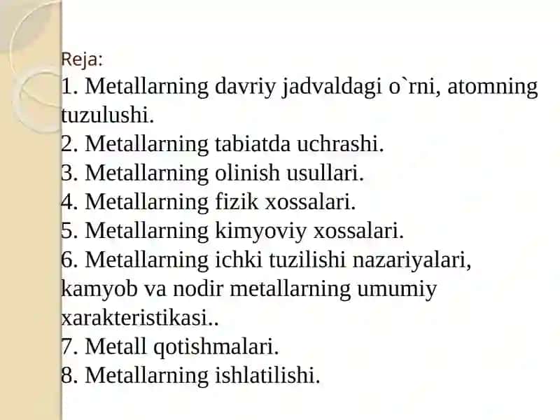Metallarning umumiy xossalari 2