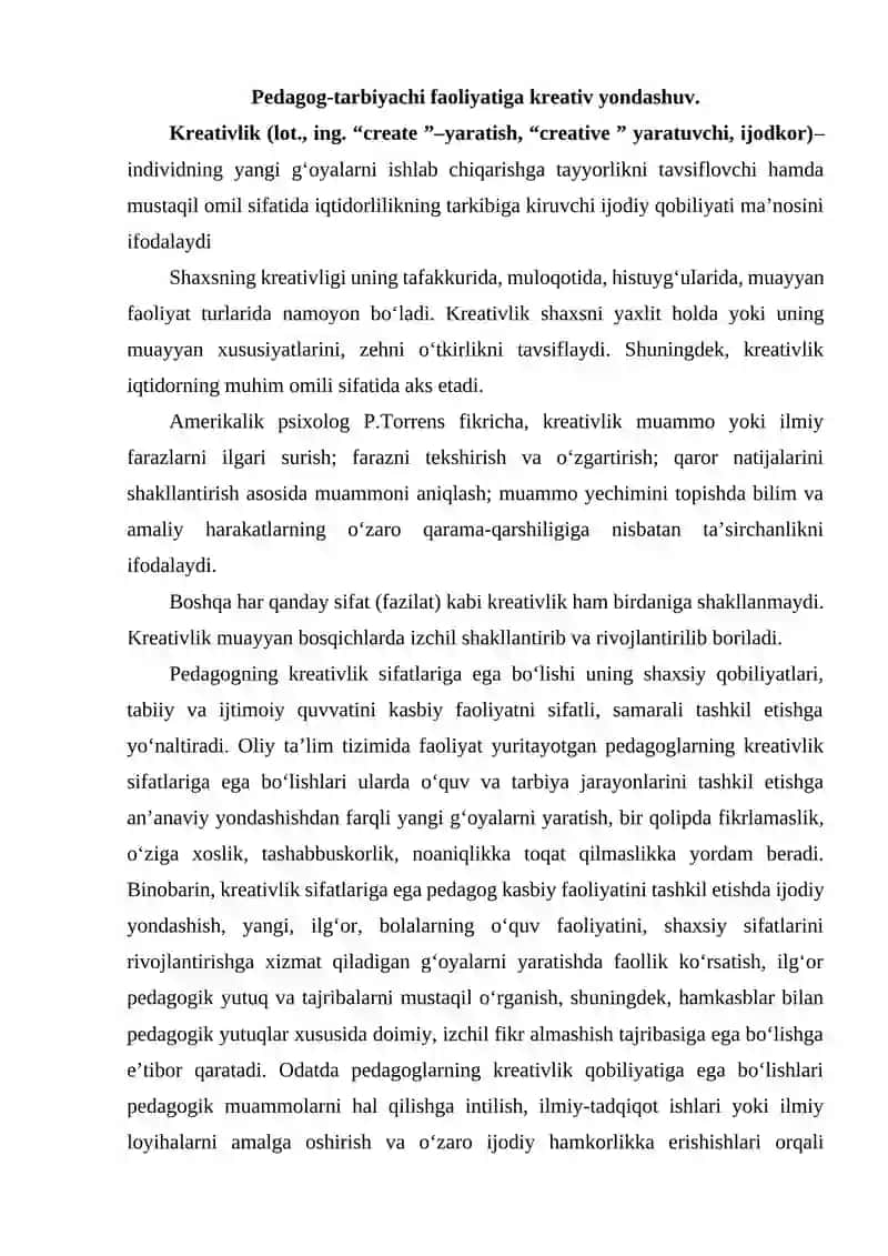 Bo’lajak maktabgacha ta’lim pedagoglarni kreativ qobiliyatlarni rivojlantirish 2