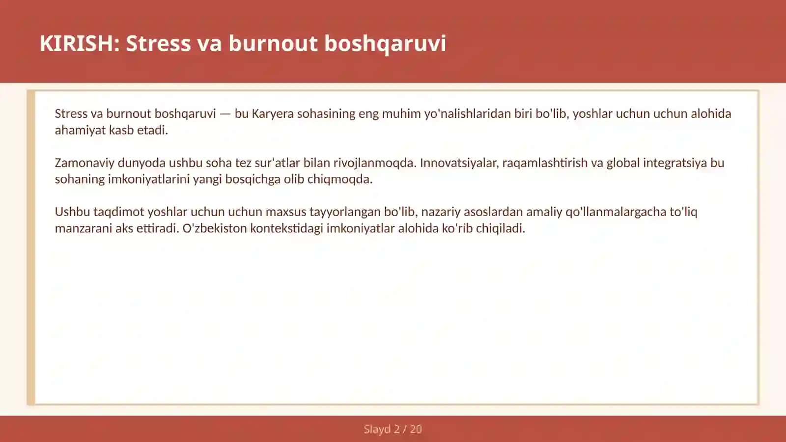 STRESS VA BURNOUT BOSHQARUVI 2