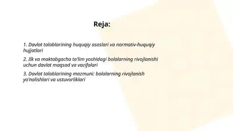 Davlat talablarining huquqiy asoslari va normativ-huquqiy hujjatlari 2