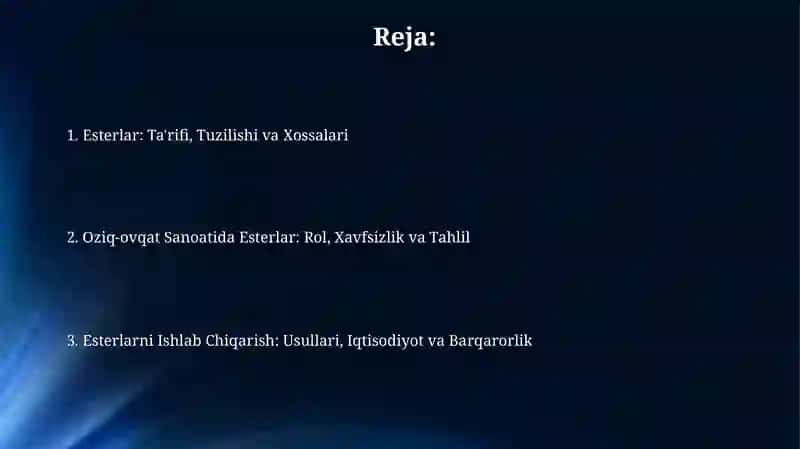 Esterlar: Ta'rifi va Tuzilishi 2