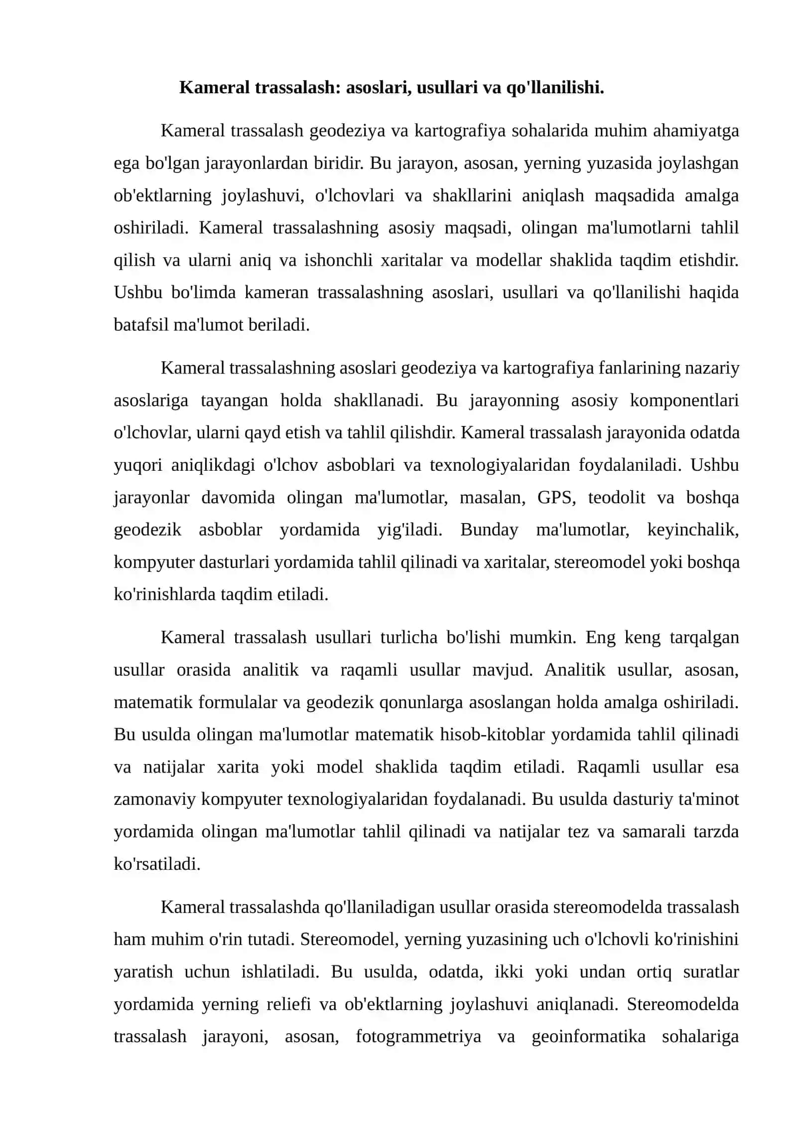 Kameral trassalash.Topografik kartada trassalash.Stereomodelda trassalash 2