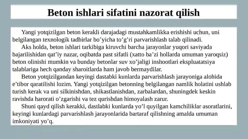 QOPLAMALARNI QURISH ISHLARINI BAJARISHDA SIFAT NAZORATI 2
