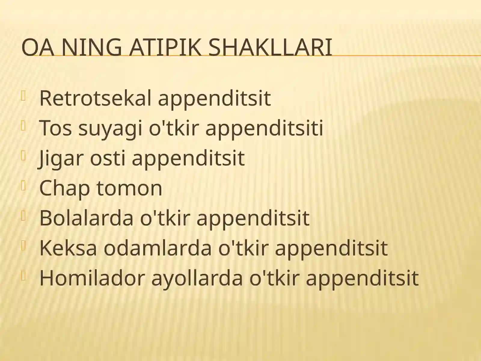 Oʻtkir appenditsit tippik kechishi 2