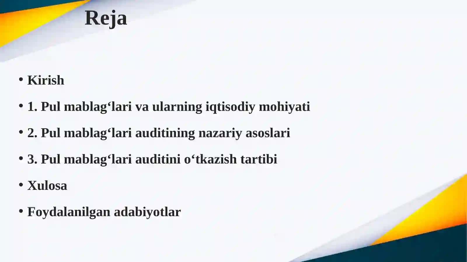 Pul mablag‘lari auditi. 2