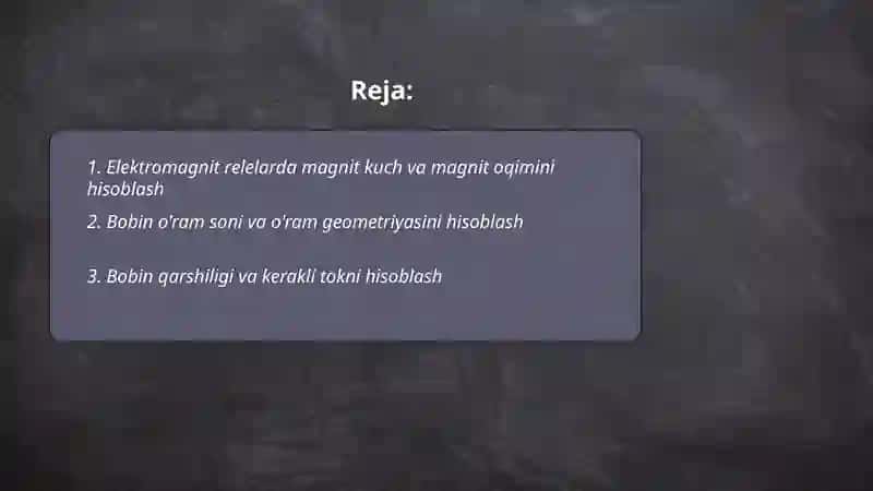 Elektromagnit relelarini hisoblash. 2