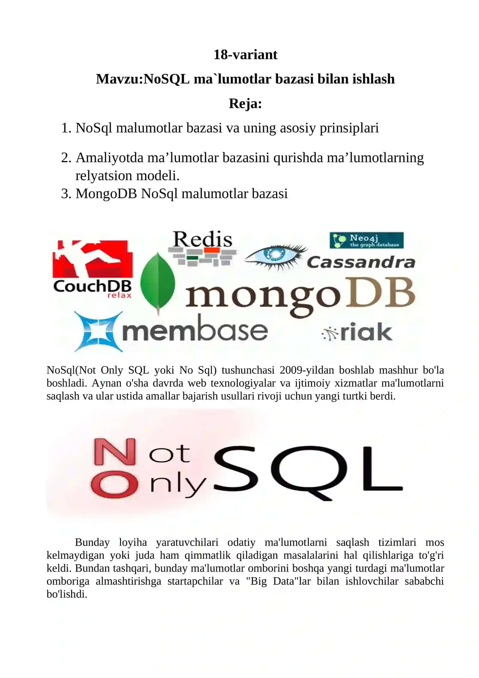 NoSQL ma`lumotlar bazasi bilan ishlash 2