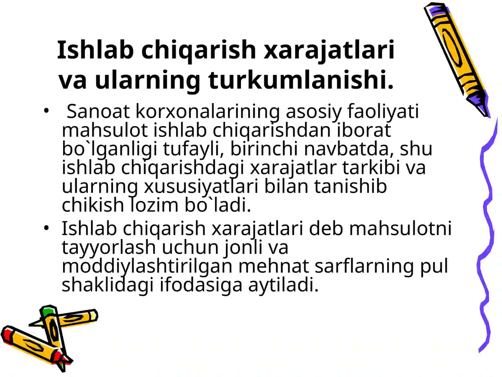 Ishlab chiqarish xarajatlari 2