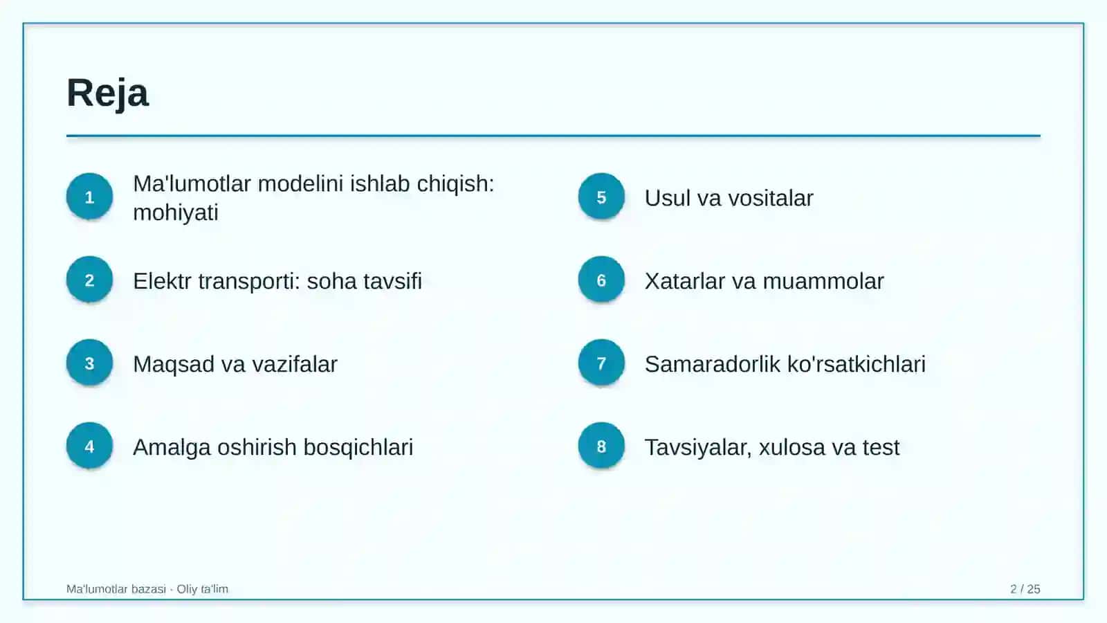 Elektr transportida ma'lumotlar modelini ishlab chiqish 2