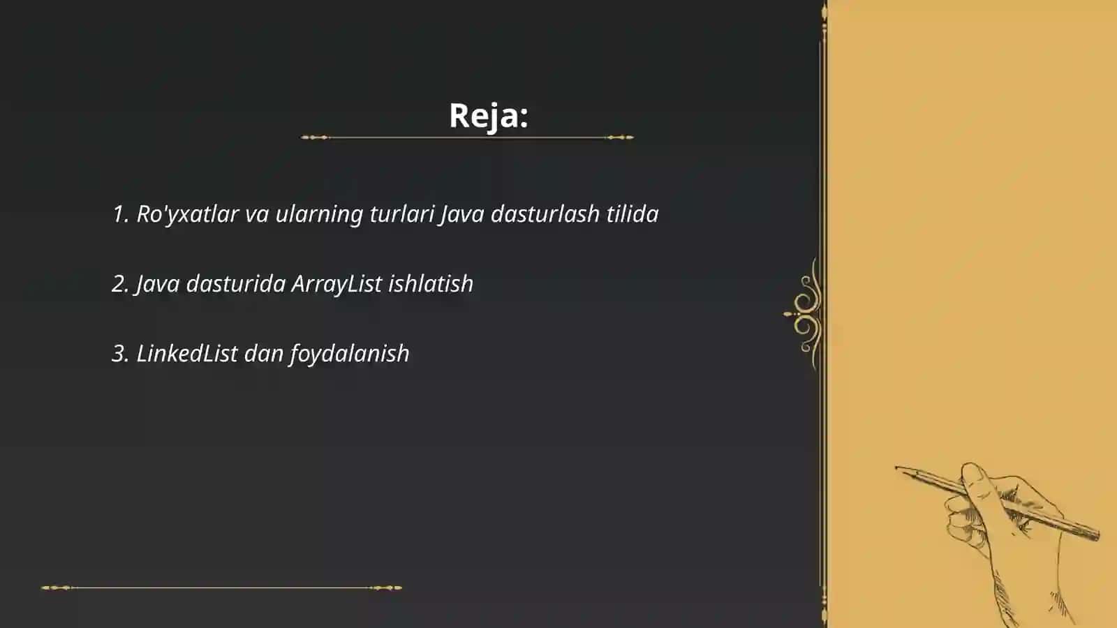 Ro'yxatlar va ularning turlari Java dasturlash tilida 2