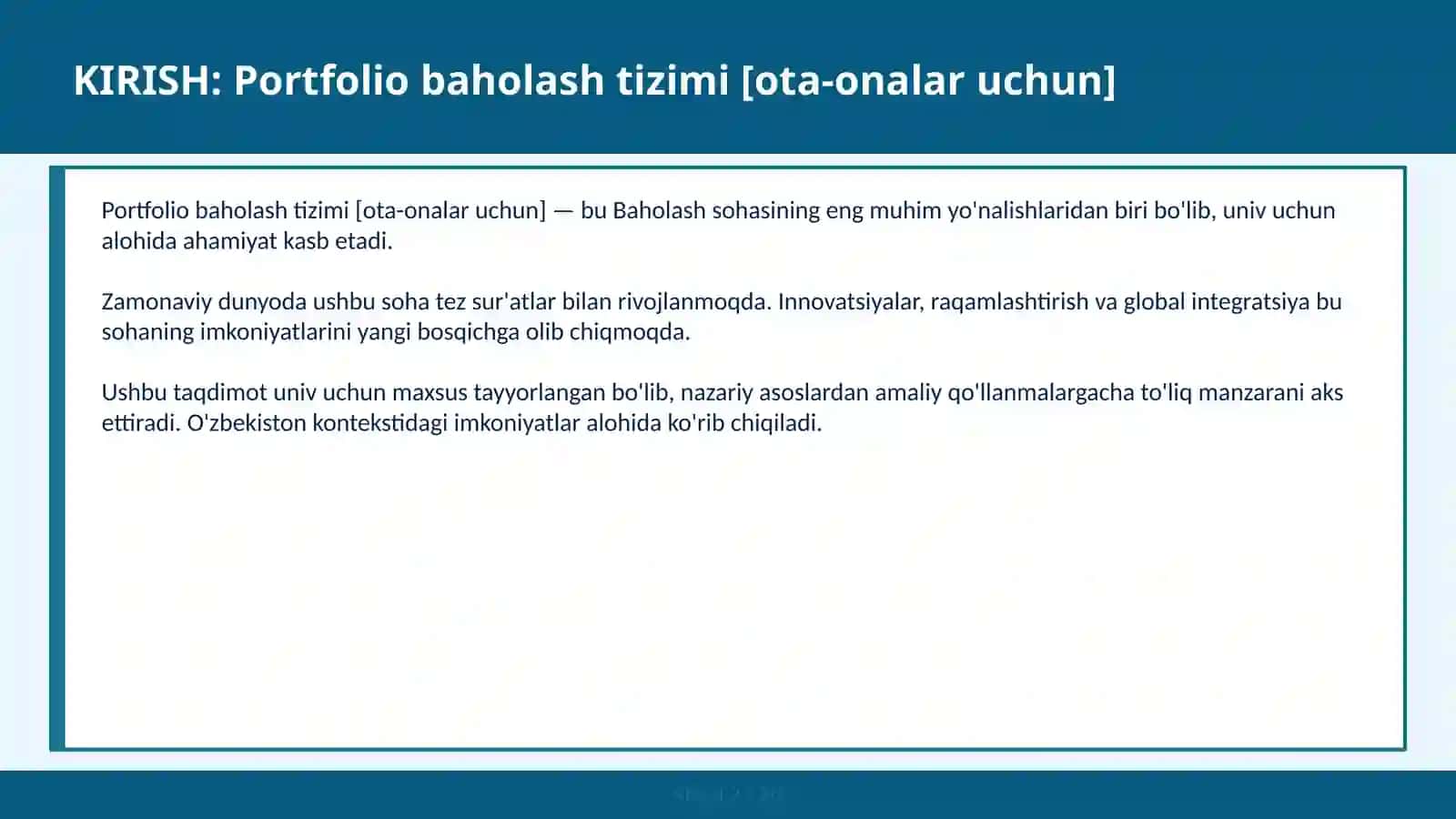 Portfolio baholash tizimi [OTA-ONALAR UCHUN] 2