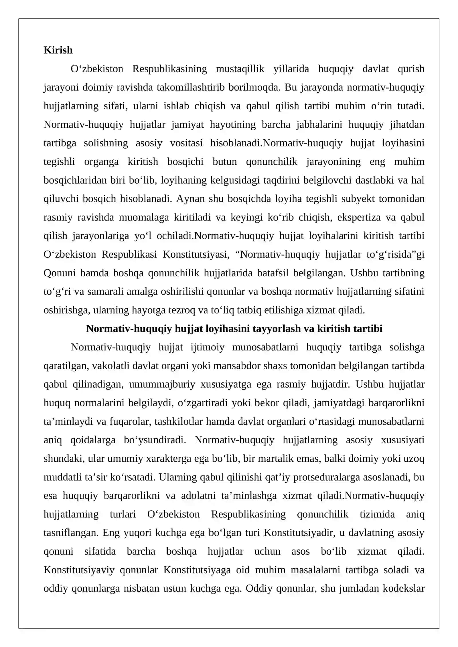 Normativ-huquqiy hujjat loyihasini vakolatli organga kiritish va normativ-huquqiy hujjatni qabul qilish 2