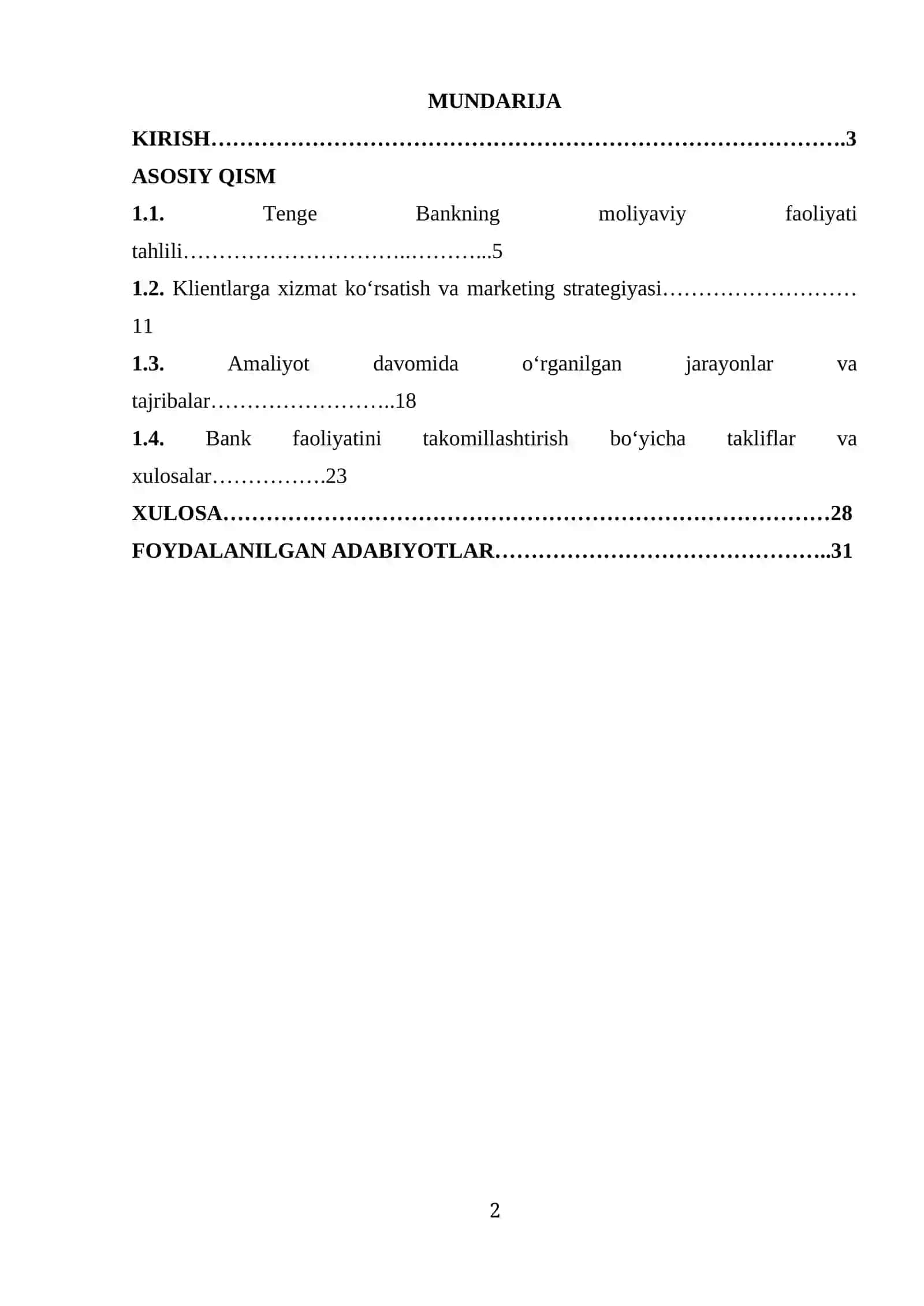Tenge Bank amaliyot hisoboti 2